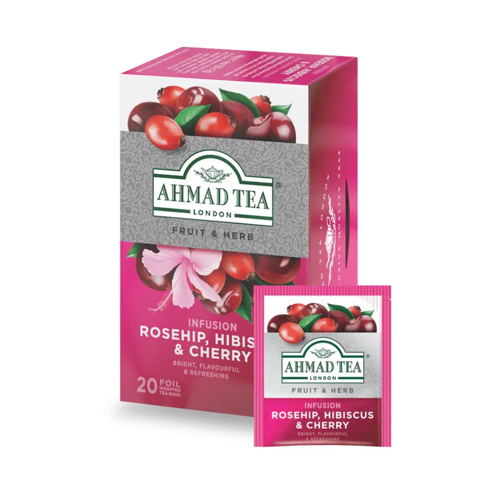 Ahmad Tea Rosehip Hibiscus & Cherry Herbal Tea 20 foil tea bags