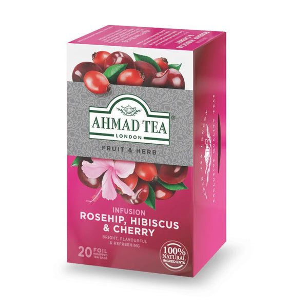 Ahmad Tea Rosehip Hibiscus & Cherry Herbal Tea 20 foil tea bags