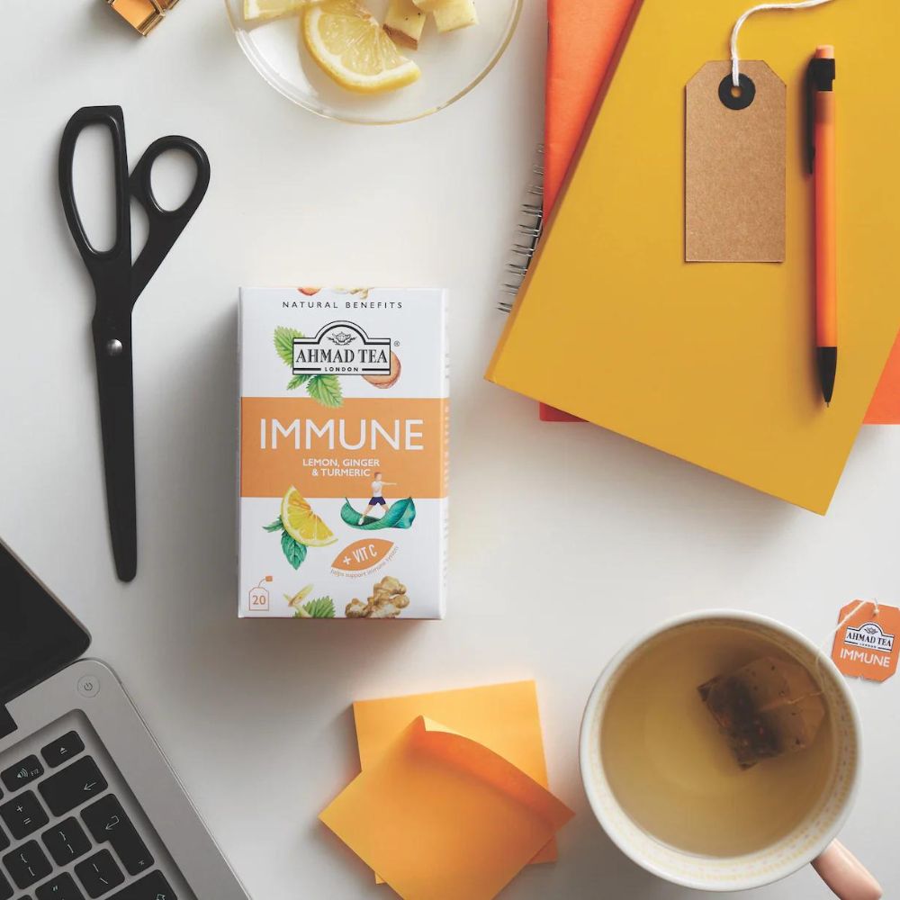 Ahmad Tea Immune Lemon, Ginger & Turmeric 20 foil wrapped tea bags