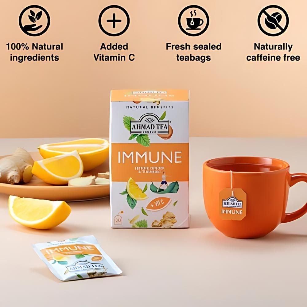 Ahmad Tea Immune Lemon, Ginger & Turmeric 20 foil wrapped tea bags