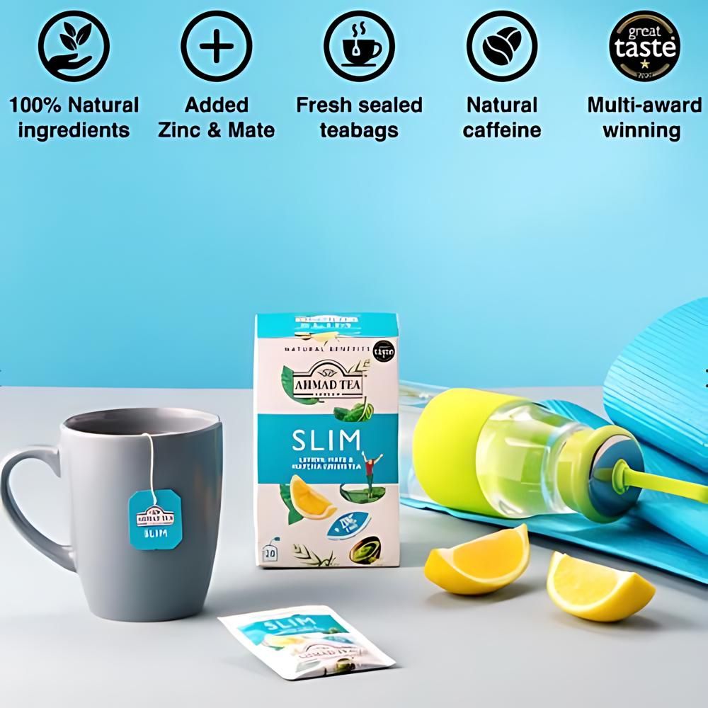 Ahmad Tea Slim Lemon, Mate & Matcha Green Tea 20 foil wrapped tea bags
