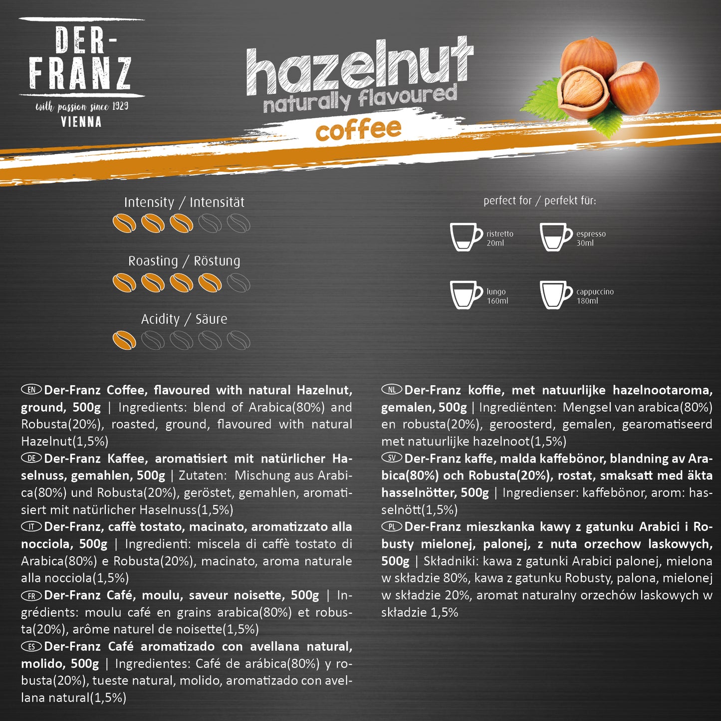Der Franz Hazelnut Naturally Flavored Ground Coffee 17.6oz/500g