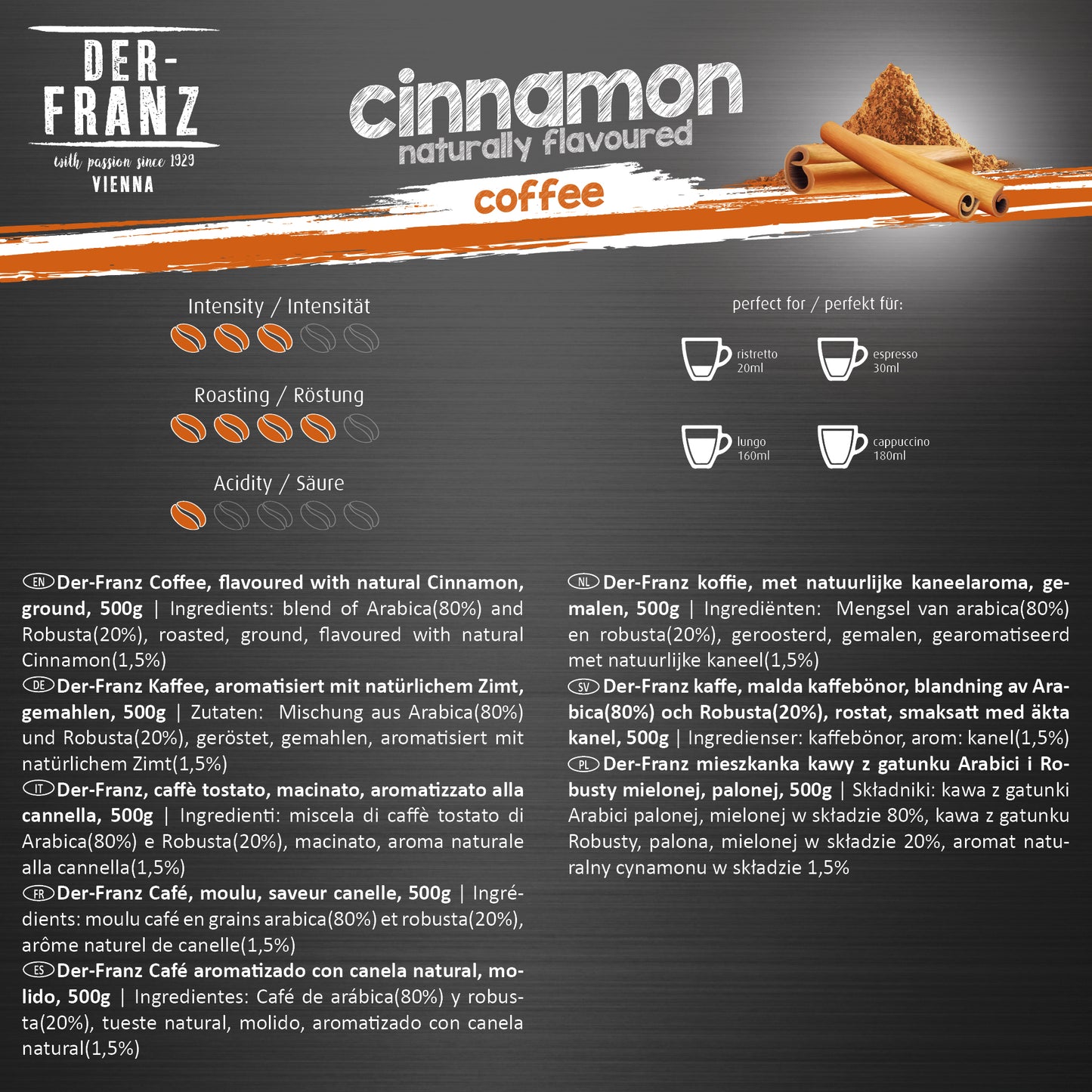 Der Franz Cinnamon Naturally Flavored Ground Coffee 17.6oz/500g
