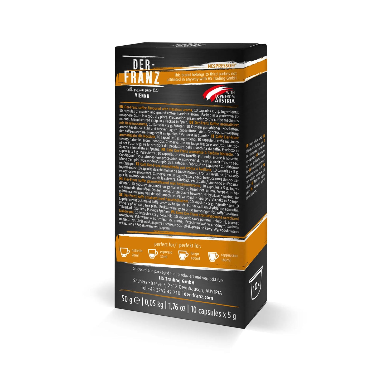 Der Franz Hazelnut Naturally Flavored Nespresso Coffee Capsules 10ct