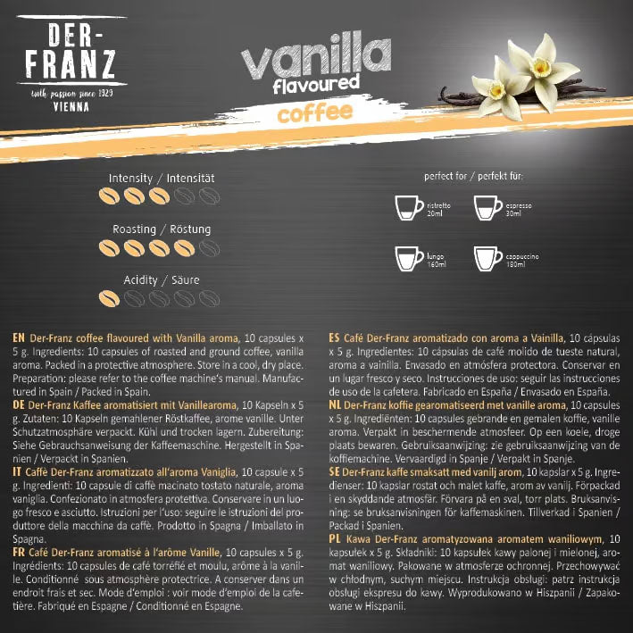 Der Franz Vanilla Naturally Flavored Nespresso Coffee Capsules 10ct