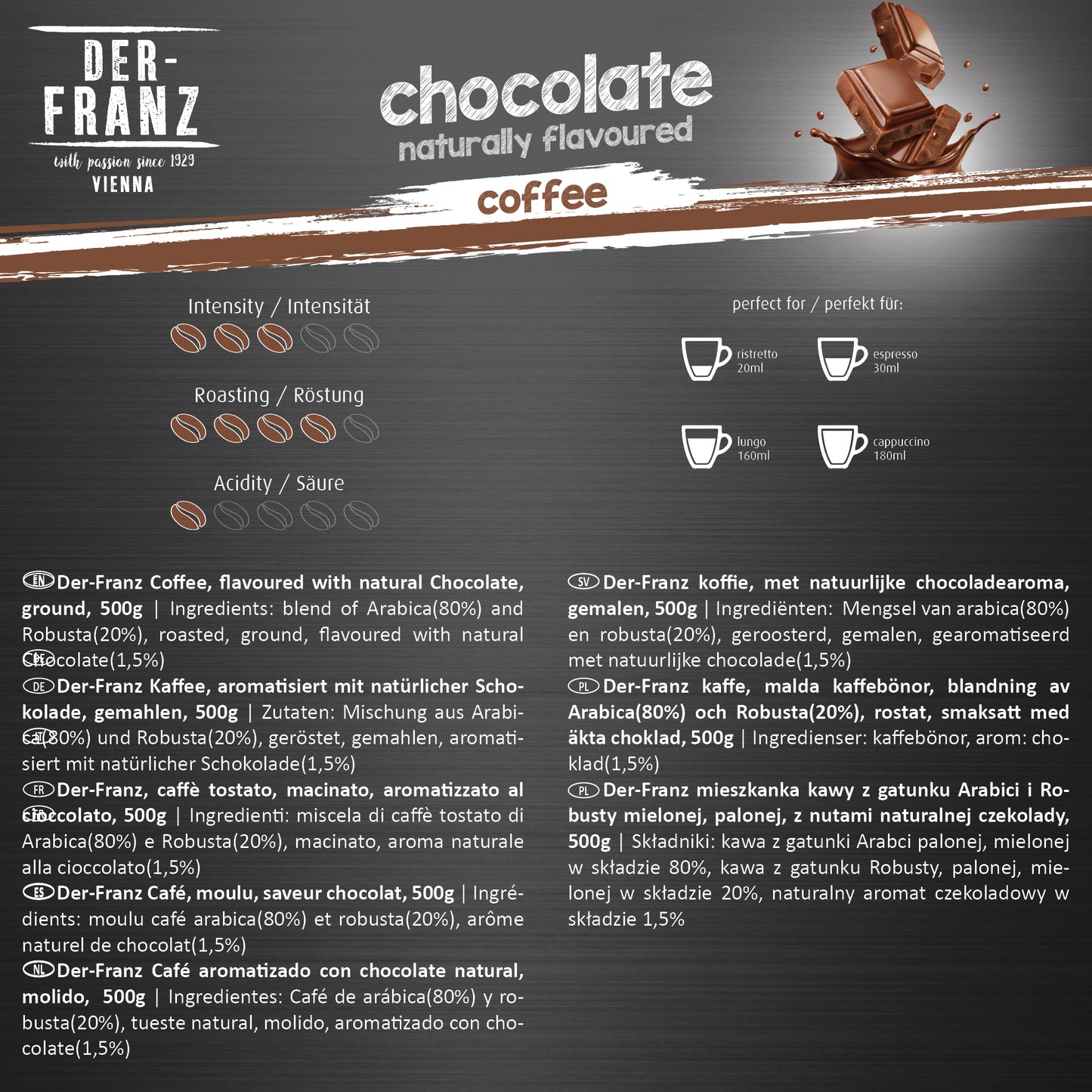 Der Franz Chocolate Naturally Flavored Ground Coffee 17.6oz/500g