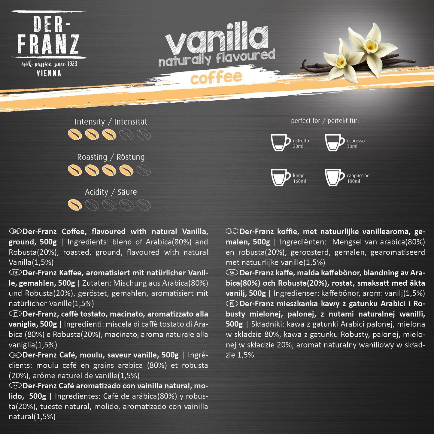 Der Franz Vanilla Naturally Flavored Ground Coffee 17.6oz/500g