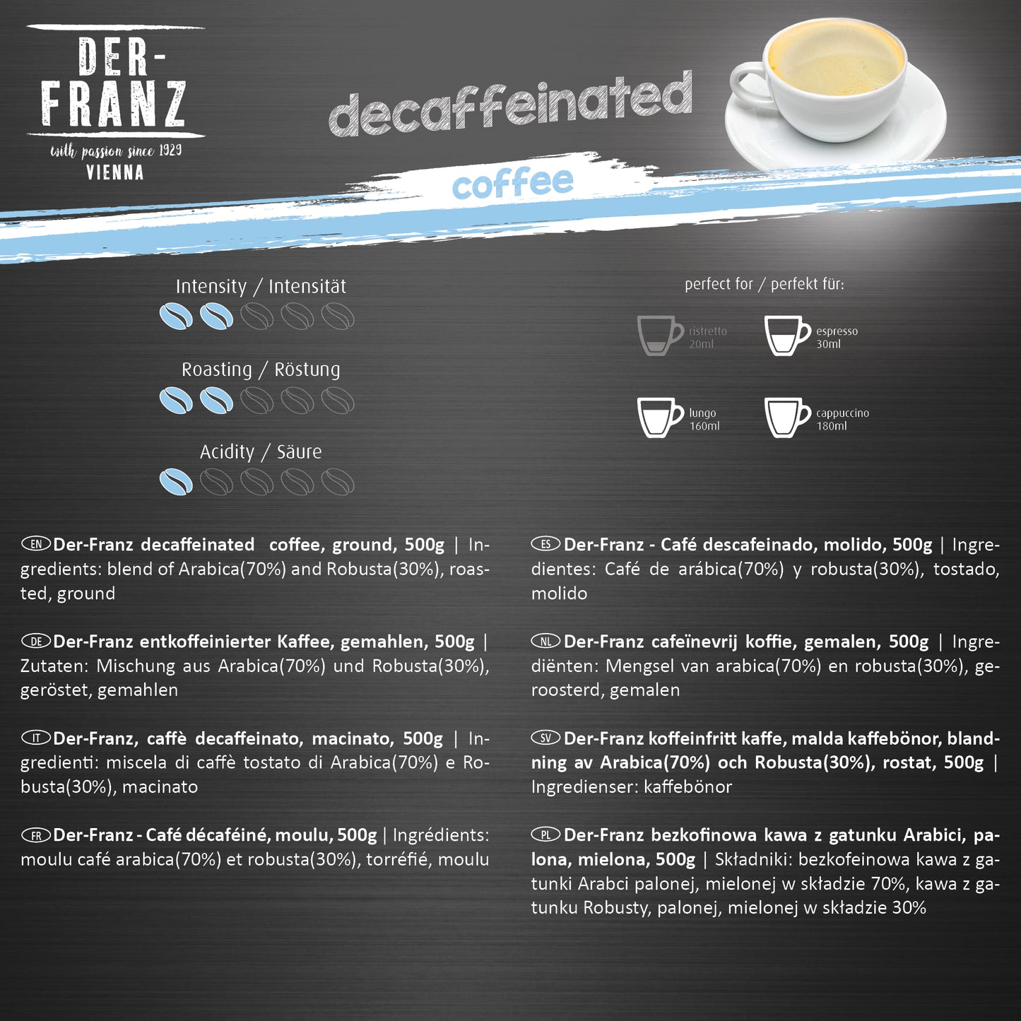 Der Franz Decaffeinated Ground Coffee 17.6oz/500g