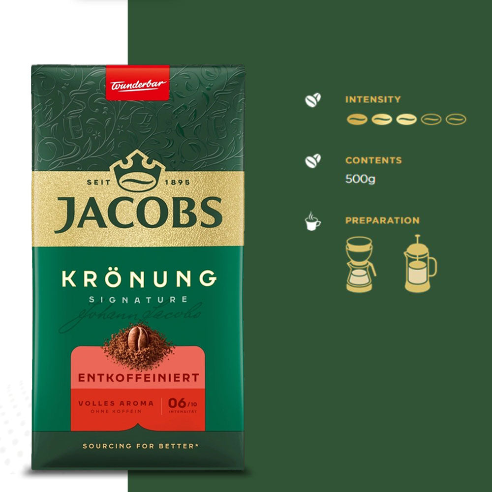 Jacobs Kronung Decaf Ground Coffee 17.6oz/500g