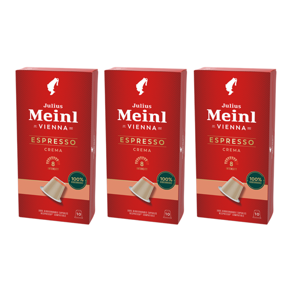 Julius Meinl Espresso Crema Coffee Nespresso Biodegradable Caps 10ct - Pack of 3