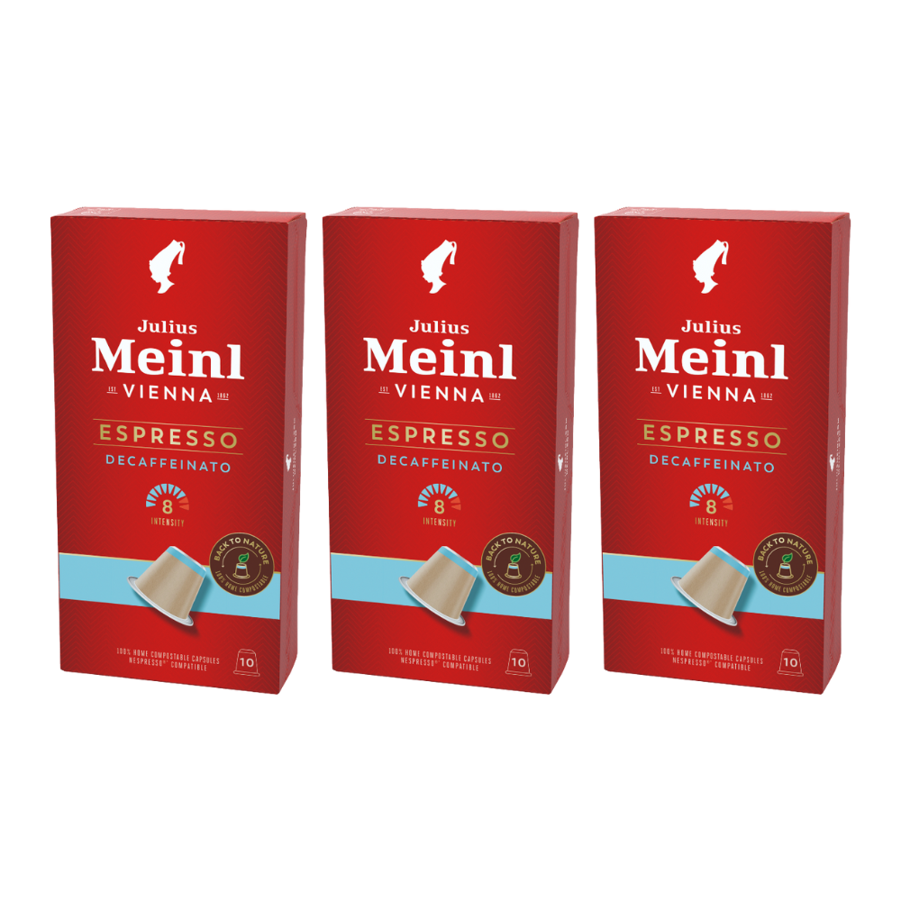 Julius Meinl Espresso Decaf Coffee Nespresso Biodegradable Caps 10ct - Pack of 3